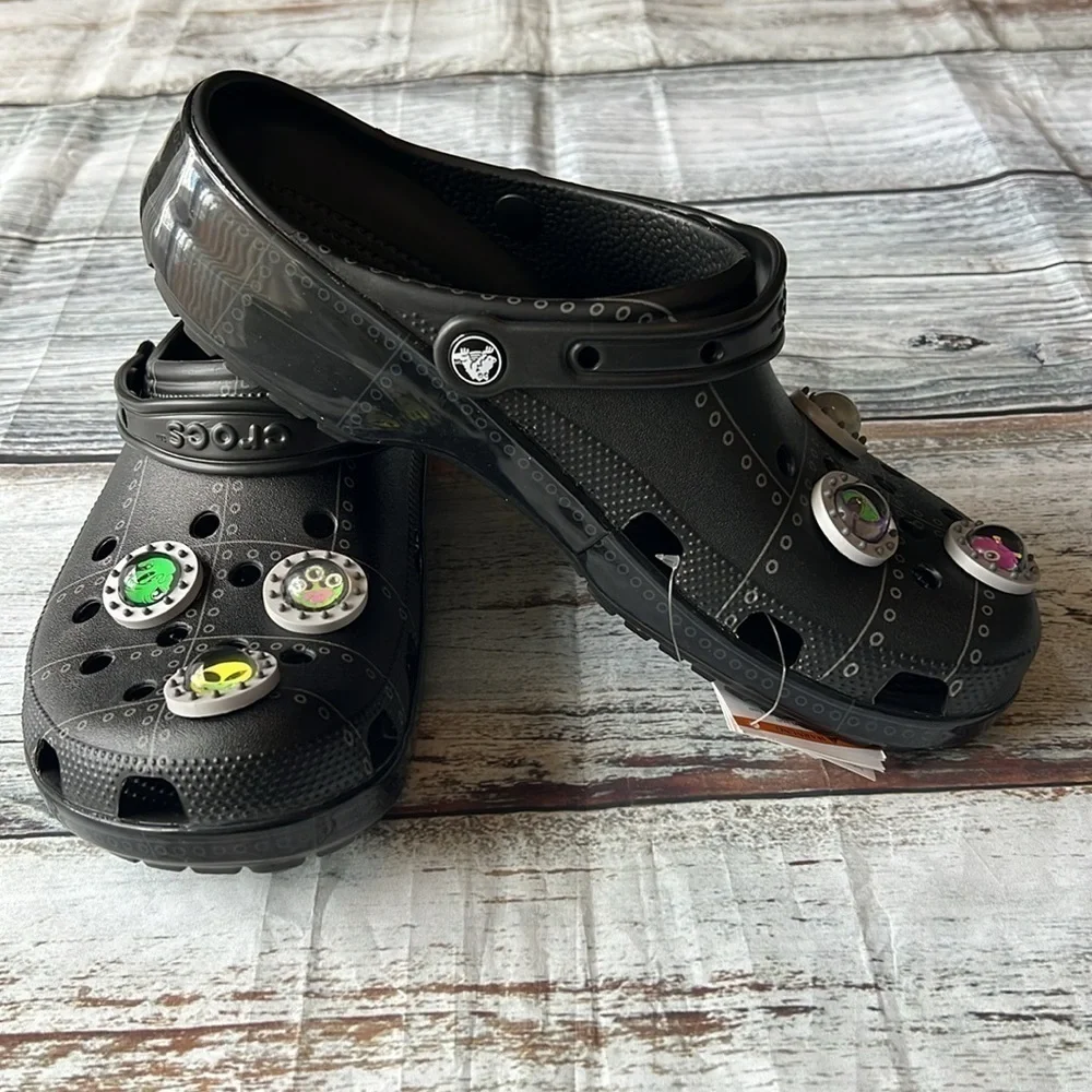 Men’s Croc’s Ron English Black/ Polished Black With Gibbets Men Size 11